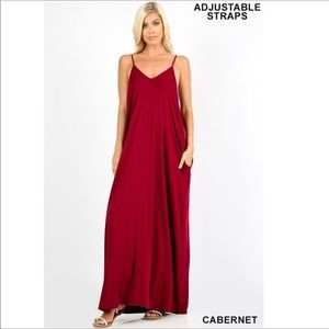 CABERNET ADJUSTABLE STRAPS LOOSE CAMI MAXI DRESS